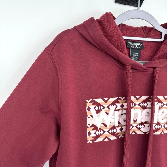 NWOT Wrangler Retro® Aztec Logo Sherpa Hoodie M Burgundy Western Cowgirl Rodeo - Picture 6 of 11
